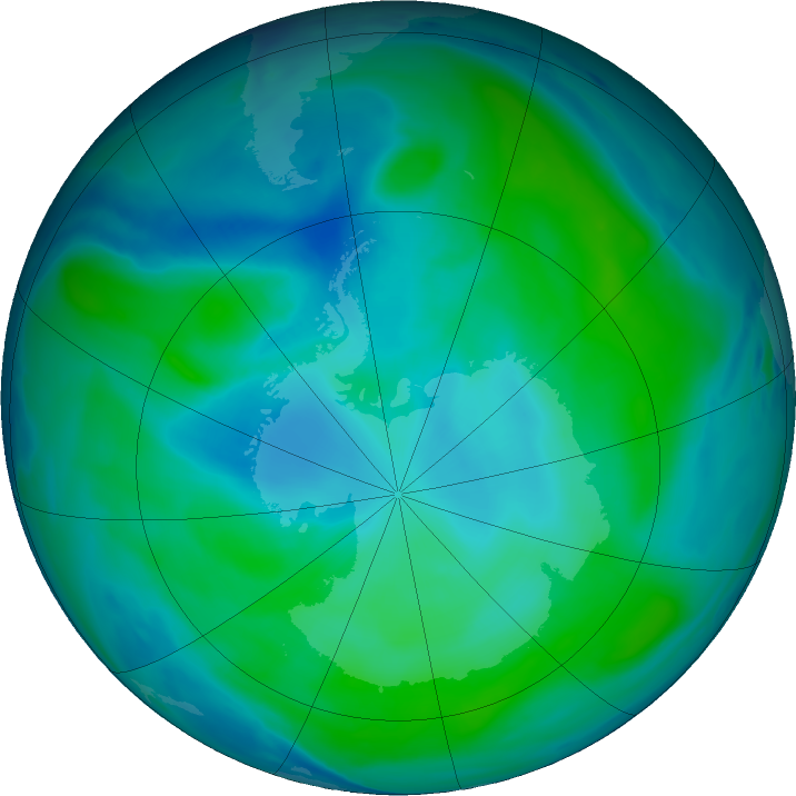 Antarctic ozone map for 03 February 2019